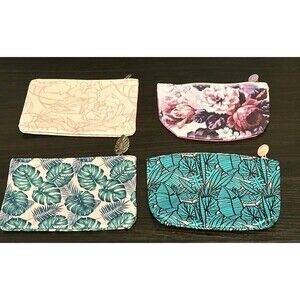 IPSY Glam Bag Makeup Bag Lot- 4 Bags Pink Green Purple Floral Leaves